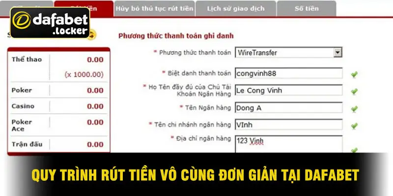 Quy Trình Rút Tiền Vô Cùng Đơn Giản Tại Dafabet